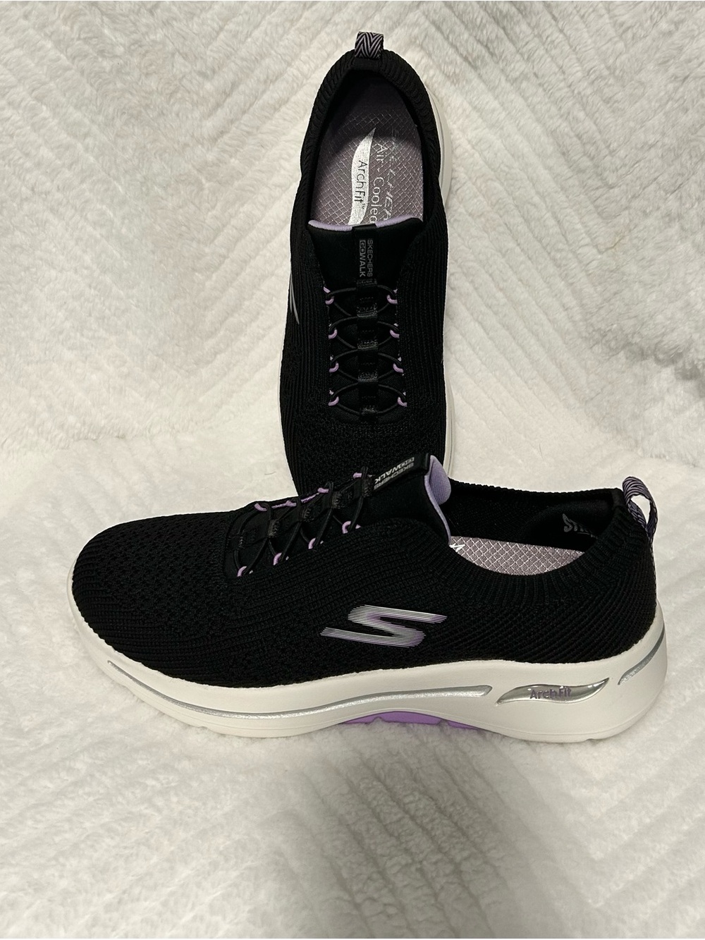 Skechers Black and Lilac Slip-On Knit Sneakers for Women